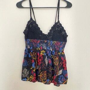 Free People XS Boho Western Indie Summer Macrame Crochet Tank Top Flowy Black